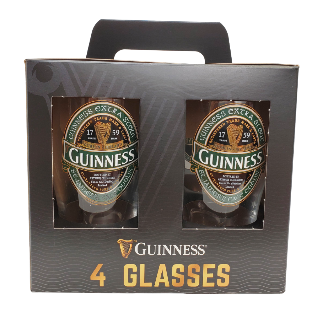 Instantly recognizable by the iconic golden harp and embossed design, these gorgeous Guinness glasses would make an excellent addition to any home bar or kitchen.   There is no better way to enjoy the delicious taste of Guinness at home than in one of their official Guinness glasses. With four of them included in one pack, this is something to enjoy for many years to come!   Official Guinness Glasses Embossed Harp Design 4 x 20oz pint glasses
